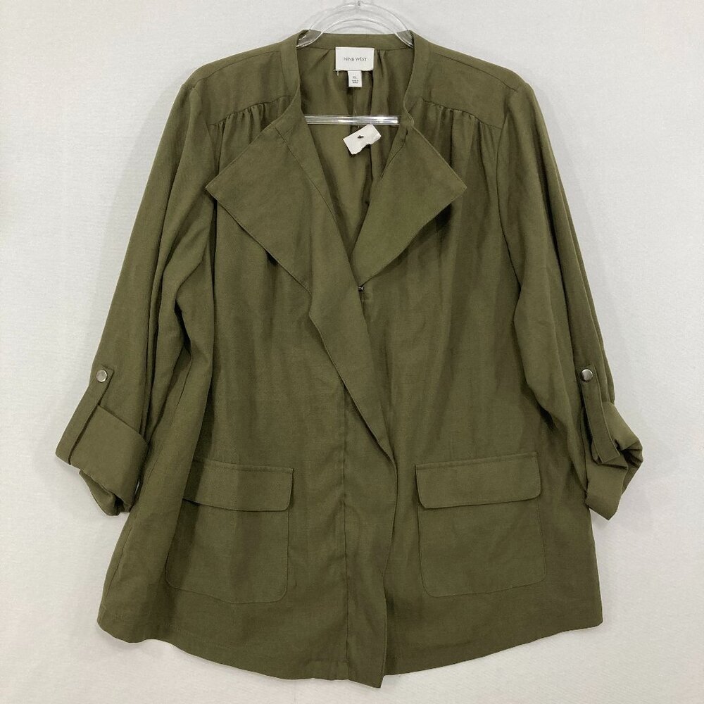 New Nine West size XL Green Olive Soft Comfy Rolled Sleeve Full Zip Jacket